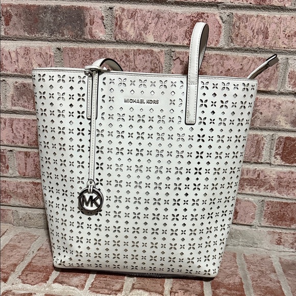 Michael Kors Handbags - Michael Kors Hayley Perforated White Tote handbag